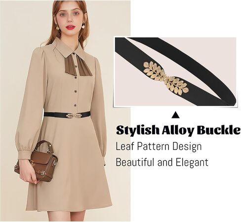Women Skinny Elastic Belt Ladies Fashion Leaf Alloy Buckle Stretchy Thin Waist Belt for Dresses in Saudi Arabia