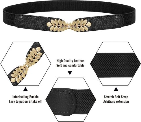 Women Skinny Elastic Belt Ladies Fashion Leaf Alloy Buckle Stretchy Thin Waist Belt for Dresses in Saudi Arabia
