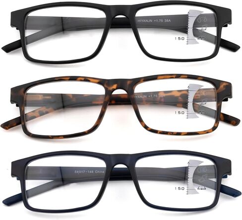 HIYANJN 3 Pack Progressive/Bifocal Reading Glasses for Men Blue Light Multifocal Readers With Rectangular Frame Lightweight in Saudi Arabia