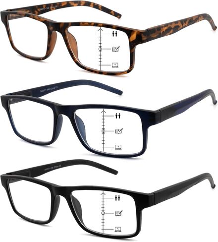 HIYANJN 3 Pack Progressive/Bifocal Reading Glasses for Men Blue Light Multifocal Readers With Rectangular Frame Lightweight in Saudi Arabia