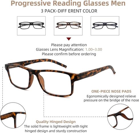 HIYANJN 3 Pack Progressive/Bifocal Reading Glasses for Men Blue Light Multifocal Readers With Rectangular Frame Lightweight in Saudi Arabia