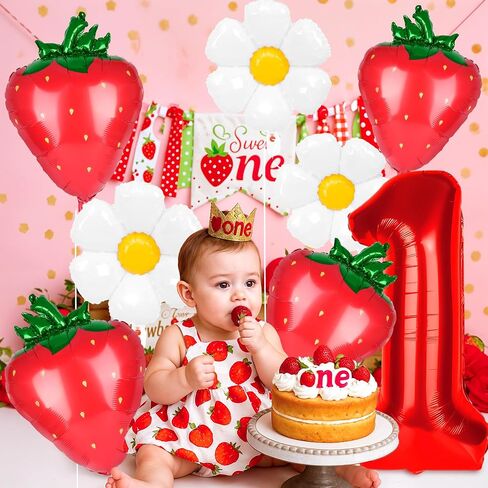 8pcs Berry First Birthday Decor Berry 1st Birthday Decorations for Girl with 40" Pink One Balloon for First Birthday Decorations Berry Sweet Foil Helium Balloons 1st Girl Party Supplies in Kuwait