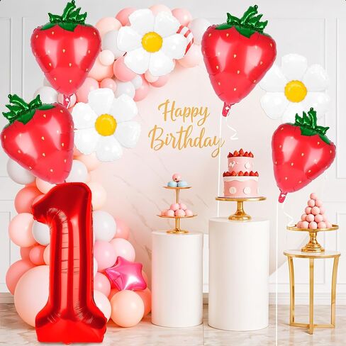 8pcs Berry First Birthday Decor Berry 1st Birthday Decorations for Girl with 40" Pink One Balloon for First Birthday Decorations Berry Sweet Foil Helium Balloons 1st Girl Party Supplies in Kuwait