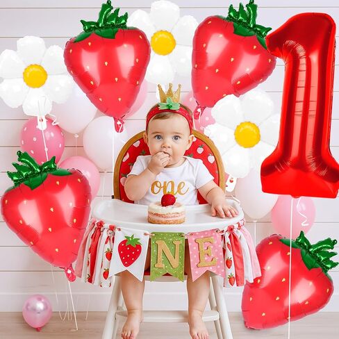 8pcs Berry First Birthday Decor Berry 1st Birthday Decorations for Girl with 40" Pink One Balloon for First Birthday Decorations Berry Sweet Foil Helium Balloons 1st Girl Party Supplies in Kuwait