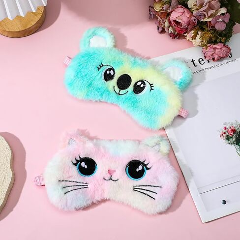 2 Pcs Sleep Mask Soft Plush Blindfold Cute Rabbit Panda Koala EyeCover Soft Eye Blindfold Cover Animal Shade Night Eye Masks for Women Girls Home Travel (Colorful) in Saudi Arabia