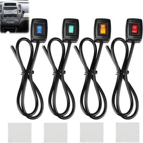 4 عبوات من مفتاح الضغط على زر الضغط من نوع اللصق العالمي مع ضوء مؤشر، DC12V 10A/24V 5A مفتاح تشغيل/إيقاف مع تصميم سلكي مسبقًا، تركيب مجاني للسيارات والقوارب والشاحنات وتطبيقات RV in Kuwait