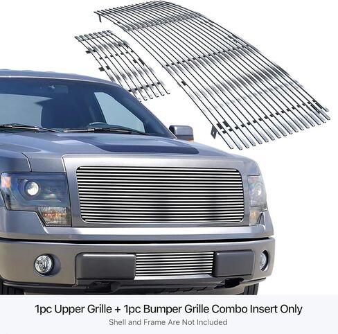 APS Compatible with Ford F-150 2009-2014 Main Upper Lower Bumper Stainless Steel SS Black Billet Front Grill Grille Insert Combo F86614H in Saudi Arabia