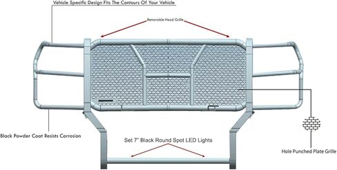 Black Horse RUGGED Heavy Duty Grille Brush Bumper Guard Modular Black Come With pair of 7.0"LED Lights Compatible with 2017-2022 Ford F-250/Ford F-350/Ford F-450/Ford F-550 Super Duty-RU-FOF217-B-PLB in Kuwait