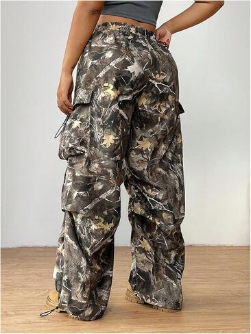 Women's Plus Size Graphic Camo Cargo Pants Wide Leg Elastic High Waisted Outdoor Trousers with Pocket in Saudi Arabia