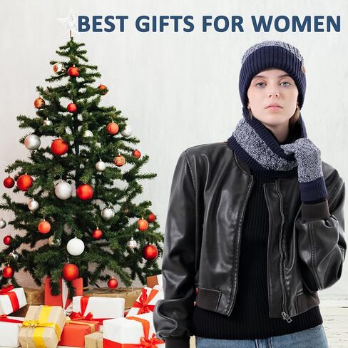 Mens Womens Winter Beanie Hats Touchscreen Gloves Neck Scarf Warmer Set Knit Skull Cap with Fleece Lined Gifts for Men Women in Saudi Arabia