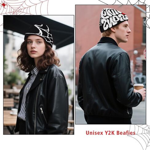 4 قطع Y2K Beanie Spider Web Beanie، أغطية رأس شتوية محبوكة برسومات قوطية للرجال والنساء باللون الأسود in Saudi Arabia