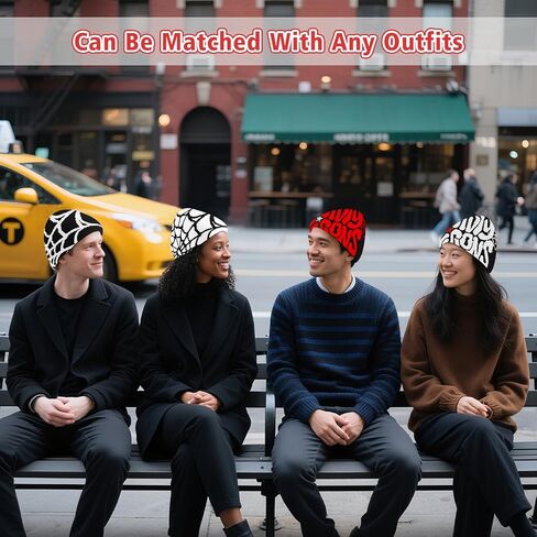 4 قطع Y2K Beanie Spider Web Beanie، أغطية رأس شتوية محبوكة برسومات قوطية للرجال والنساء باللون الأسود in Saudi Arabia