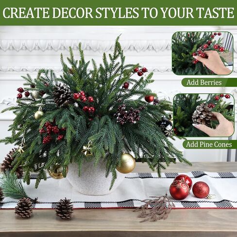 12 Pcs Pine Branches - Real Touch Artificial Pine Stems - Christmas Greenery Picks for DIY Wreaths Garlands Vase Arrangements, Indoor Outdoor Christmas Decor in Saudi Arabia