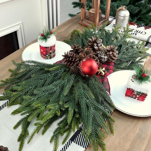 12 Pcs Pine Branches - Real Touch Artificial Pine Stems - Christmas Greenery Picks for DIY Wreaths Garlands Vase Arrangements, Indoor Outdoor Christmas Decor in Saudi Arabia