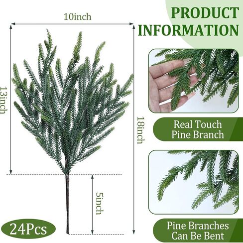 12 Pcs Pine Branches - Real Touch Artificial Pine Stems - Christmas Greenery Picks for DIY Wreaths Garlands Vase Arrangements, Indoor Outdoor Christmas Decor in Saudi Arabia