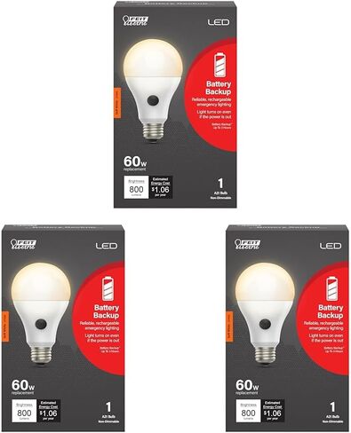 Feit Electric LED Built-in Battery Backup Intellibulb - A21 with an E26 Medium Base Light Bulb - 60W Equivalent - 15 Year Life - 800 Lumen - 2700K Soft White in Saudi Arabia