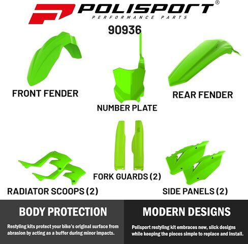 مجموعة إعادة تصفيف Polisport Motocross (MX) للدراجة الترابية Kawasaki KX 125/250 (2003-2008) - جودة OEM، متينة ومرنة ومثالية - أخضر in Saudi Arabia