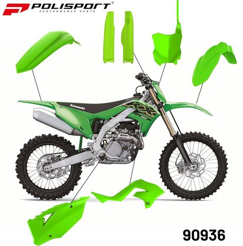 مجموعة إعادة تصفيف Polisport Motocross (MX) للدراجة الترابية Kawasaki KX 125/250 (2003-2008) - جودة OEM، متينة ومرنة ومثالية - أخضر in Saudi Arabia