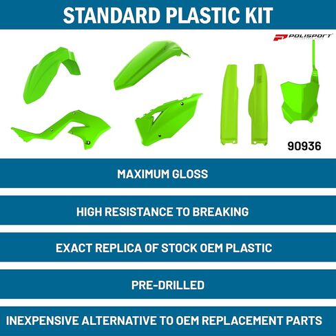 مجموعة إعادة تصفيف Polisport Motocross (MX) للدراجة الترابية Kawasaki KX 125/250 (2003-2008) - جودة OEM، متينة ومرنة ومثالية - أخضر in Saudi Arabia