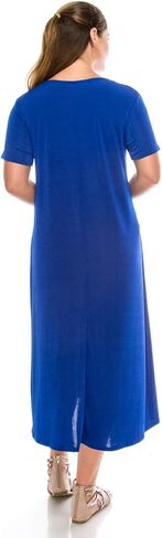 Jostar Women's Basic Midi Dress – Short Sleeve Basic Stretch Casual Swing Flowy T Shirt Long One Piece in Kuwait