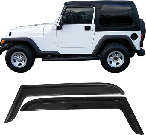 Window Visor Compatible with 1997-2006 Jeep Wrangler, Slim Style Acrylic Smoke Tinted & Semi-Transparent Rain Shade Guard Wind Vent Air Deflector by IKON MOTORSPORTS, 1998 1999 2000 2001 2002 2003 in Saudi Arabia