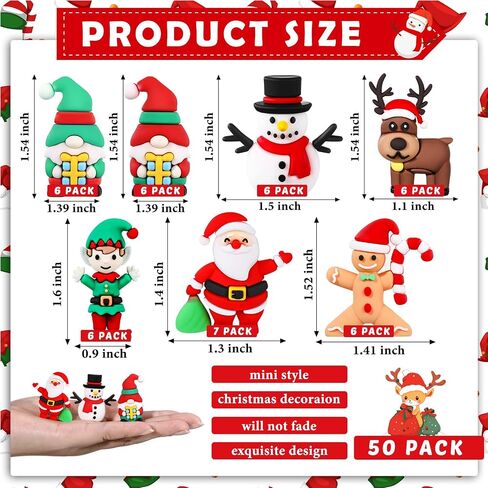 25 Pcs Mini Christmas Figurines Rubber Miniature Snowman Santa Gnome Reindeer Gingerbread Collectible Elf Figurines Ornaments for Home Table Decoration Xmas Holiday Party Supplies Gift in Saudi Arabia