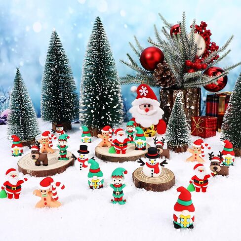 25 Pcs Mini Christmas Figurines Rubber Miniature Snowman Santa Gnome Reindeer Gingerbread Collectible Elf Figurines Ornaments for Home Table Decoration Xmas Holiday Party Supplies Gift in Saudi Arabia