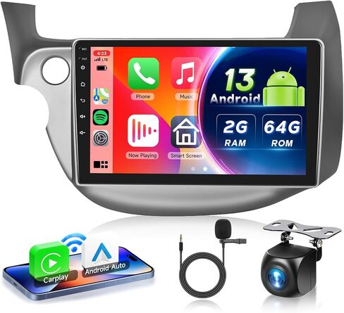 [8 CORE 6G+128G] Car Stereo for Honda Fit 2008-2013 with Wireless Carplay/Android Auto, 10.1 Inch Android 13 IPS Touch Screen Car Radio, Bluetooth, GPS Navi, WiFi, SWC, DSP + Backup Camera in Kuwait