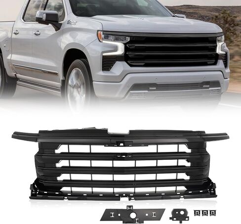 KARPAL Front Grille Compatible with 2022-2024 Chevy Silverado 1500 High Country, Gloss Black in Saudi Arabia