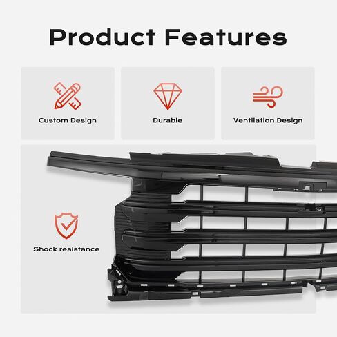 KARPAL Front Grille Compatible with 2022-2024 Chevy Silverado 1500 High Country, Gloss Black in Saudi Arabia
