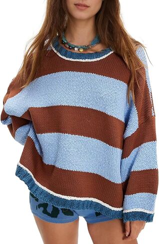 Songling Women Tops Casual Color Block Striped Long Sleeve Cute Outfits Knit Summer Fashion Clothing Pullover Sweaters in Saudi Arabia