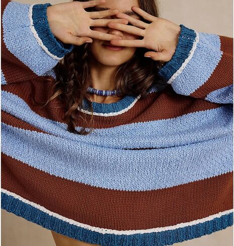 Songling Women Tops Casual Color Block Striped Long Sleeve Cute Outfits Knit Summer Fashion Clothing Pullover Sweaters in Saudi Arabia