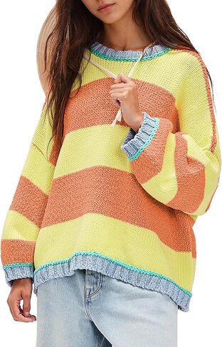 Songling Women Tops Casual Color Block Striped Long Sleeve Cute Outfits Knit Summer Fashion Clothing Pullover Sweaters in Kuwait
