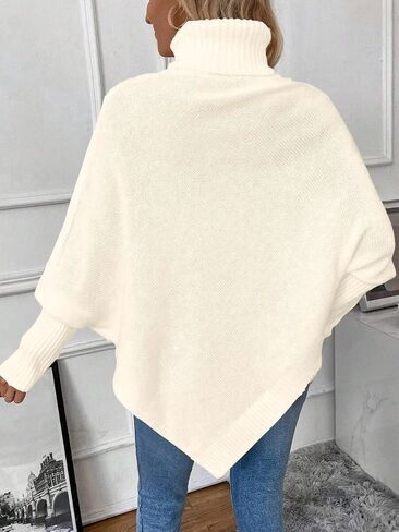 ZAFUL Women's Asymmetrical Turtleneck Poncho Sweaters Drop Shoulder Cable Knit Casual Pullover Sweater in Saudi Arabia