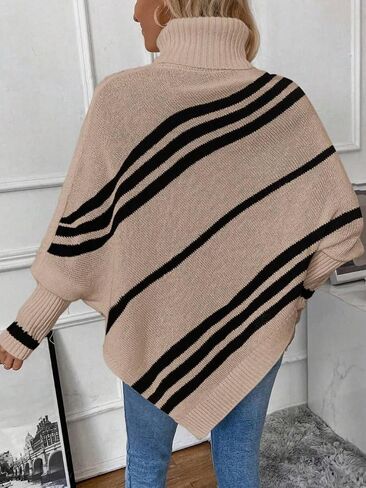 ZAFUL Women's Asymmetrical Turtleneck Poncho Sweaters Drop Shoulder Cable Knit Casual Pullover Sweater in Saudi Arabia