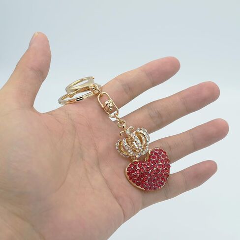 Crystal Rhinestone Love Heart Shape Keychain Bag Charms Bling Crown Key Chain Ring for Women Girls Handbag Purse in Saudi Arabia