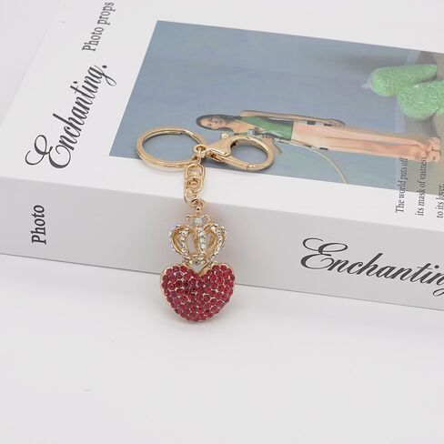 Crystal Rhinestone Love Heart Shape Keychain Bag Charms Bling Crown Key Chain Ring for Women Girls Handbag Purse in Saudi Arabia