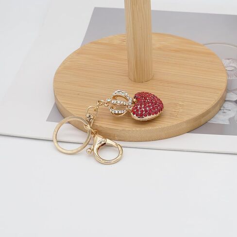 Crystal Rhinestone Love Heart Shape Keychain Bag Charms Bling Crown Key Chain Ring for Women Girls Handbag Purse in Saudi Arabia