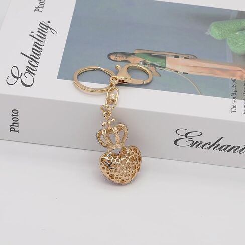 Crystal Rhinestone Love Heart Shape Keychain Bag Charms Bling Crown Key Chain Ring for Women Girls Handbag Purse in Saudi Arabia