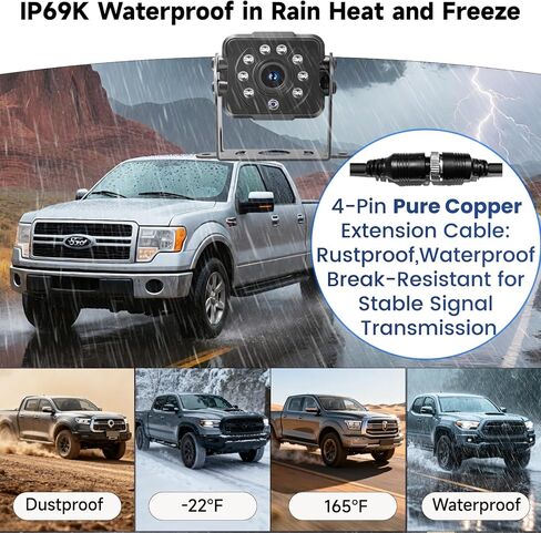 RV Backup Camera System Wired for Truck, 5 Channel 10-Inch Full Touch BSD IPS Monitor HD 1080P Waterproof DVR Recording IR Night Vision Rear View Camera for Truck, RV, Trailer, Tractor, Camper in Kuwait