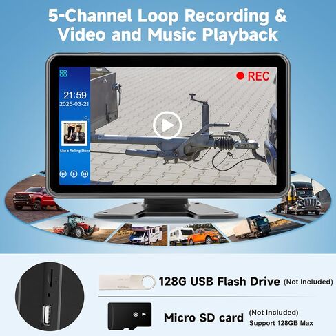 RV Backup Camera System Wired for Truck, 5 Channel 10-Inch Full Touch BSD IPS Monitor HD 1080P Waterproof DVR Recording IR Night Vision Rear View Camera for Truck, RV, Trailer, Tractor, Camper in Kuwait