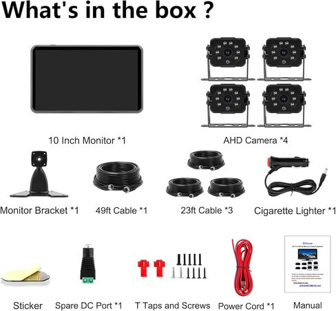 RV Backup Camera System Wired for Truck, 5 Channel 10-Inch Full Touch BSD IPS Monitor HD 1080P Waterproof DVR Recording IR Night Vision Rear View Camera for Truck, RV, Trailer, Tractor, Camper in Kuwait