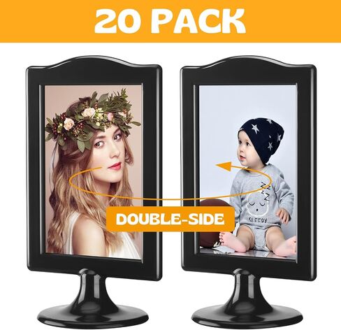 Amyhill 20 Pcs Double Sided Standing Picture Frames 4 x 6 Pedestal Photo Frame Plastic Each Holds 2 Pictures Tabletop Vertical Display for Wedding Table Bridal(Black) in Saudi Arabia