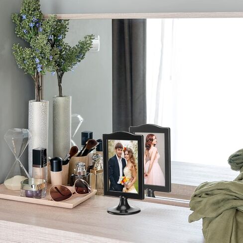 Amyhill 20 Pcs Double Sided Standing Picture Frames 4 x 6 Pedestal Photo Frame Plastic Each Holds 2 Pictures Tabletop Vertical Display for Wedding Table Bridal(Black) in Saudi Arabia