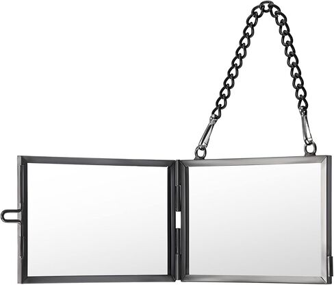 JUXYES Set of 4 Mini Brass Wall Hanging Photo Frame, Glass Hanging Picture Artwork Display Frame, Double Glass Floating Frame Style Gallery Wall Frame for Picture, Pressed Flower, etc (Gold,Vertical) in Saudi Arabia