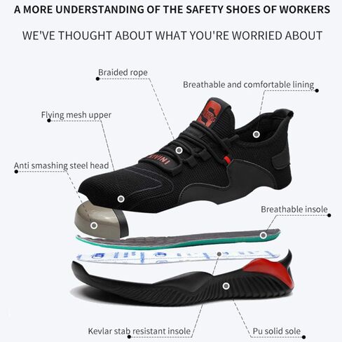 Steel Toe Shoes for Men Women Safety Shoes Work Sneakers Breathable Lightweight Industrial & Construction Shoe in Saudi Arabia