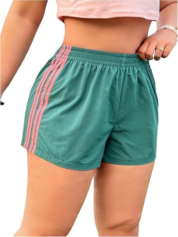Women's Plus Size Striped Athletic Shorts Elastic Waist Running Mini Track Shorts in Saudi Arabia