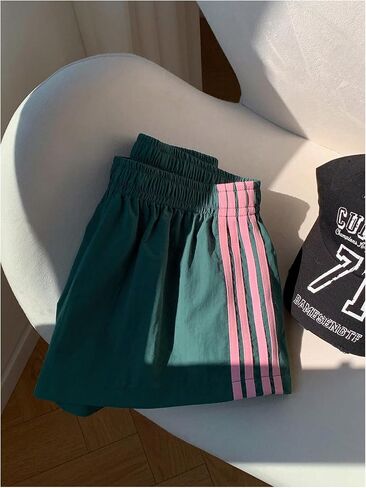 Women's Plus Size Striped Athletic Shorts Elastic Waist Running Mini Track Shorts in Saudi Arabia