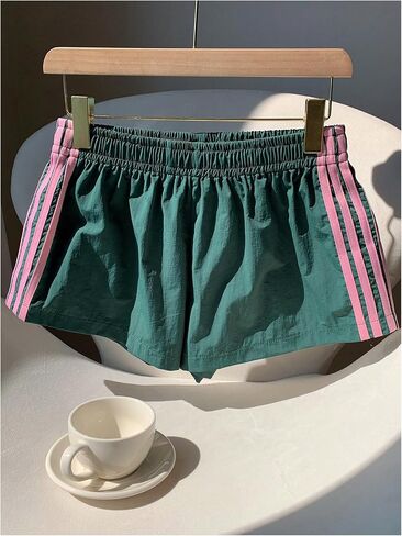 Women's Plus Size Striped Athletic Shorts Elastic Waist Running Mini Track Shorts in Saudi Arabia