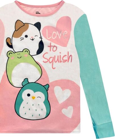 Squishmallows 4 Piece Pajama Set - Girls PJ Set with Long Sleeve Shirt & Pants - Pink Sleepwear Set - Official License in Saudi Arabia
